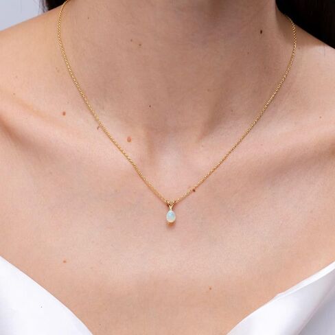 Angara Natural Opal Solitaire Pendant for Women | Pear Shape Opal Solitaire Pendant Necklace in 14K Solid Gold/Silver/Platinum With 18" Chain | October Birthday, Anniversary, Gemstone Jewelry Gift in Kuwait