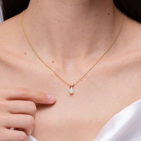 Angara Natural Opal Solitaire Pendant for Women | Pear Shape Opal Solitaire Pendant Necklace in 14K Solid Gold/Silver/Platinum With 18" Chain | October Birthday, Anniversary, Gemstone Jewelry Gift in Kuwait