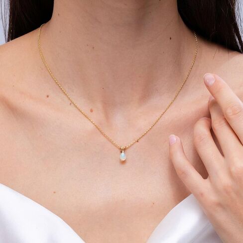 Angara Natural Opal Solitaire Pendant for Women | Pear Shape Opal Solitaire Pendant Necklace in 14K Solid Gold/Silver/Platinum With 18" Chain | October Birthday, Anniversary, Gemstone Jewelry Gift in Kuwait