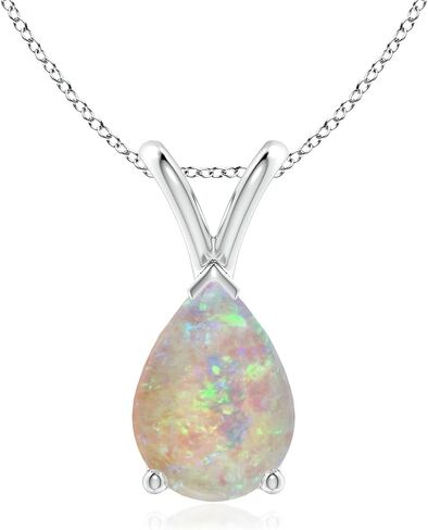 Angara Natural Opal Solitaire Pendant for Women | Pear Shape Opal Solitaire Pendant Necklace in 14K Solid Gold/Silver/Platinum With 18" Chain | October Birthday, Anniversary, Gemstone Jewelry Gift in Kuwait