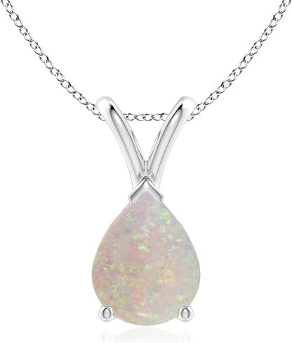 Angara Natural Opal Solitaire Pendant for Women | Pear Shape Opal Solitaire Pendant Necklace in 14K Solid Gold/Silver/Platinum With 18" Chain | October Birthday, Anniversary, Gemstone Jewelry Gift in Kuwait