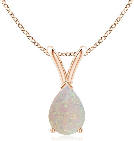 Angara Natural Opal Solitaire Pendant for Women | Pear Shape Opal Solitaire Pendant Necklace in 14K Solid Gold/Silver/Platinum With 18" Chain | October Birthday, Anniversary, Gemstone Jewelry Gift in Kuwait