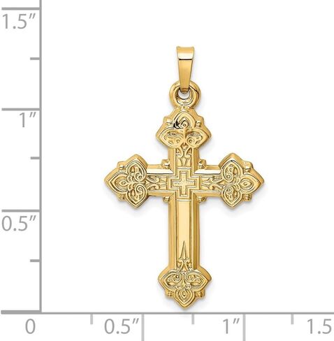 Diamond2Deal 14K Yellow Gold Budded Hollow Religious Crucifix Cross Pendant (L- 39 mm W- 21 mm) in Kuwait