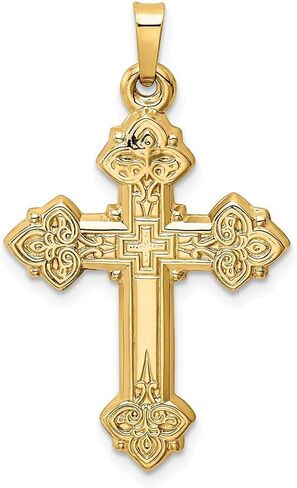 Diamond2Deal 14K Yellow Gold Budded Hollow Religious Crucifix Cross Pendant (L- 39 mm W- 21 mm) in Kuwait