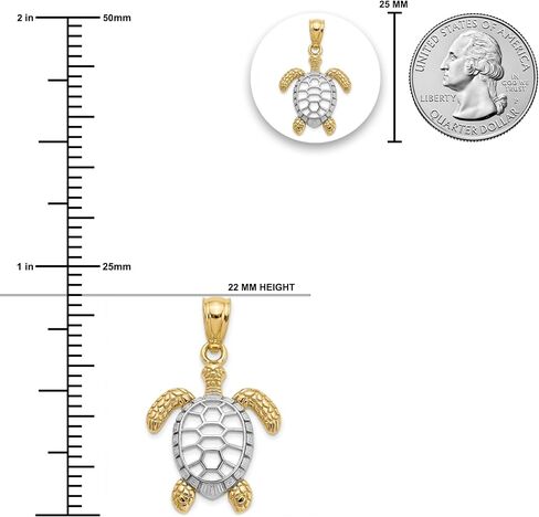 Charm America - Gold Two-Tone Turtle Charm - 10 Karat Gold - Turtle Pendant in Kuwait