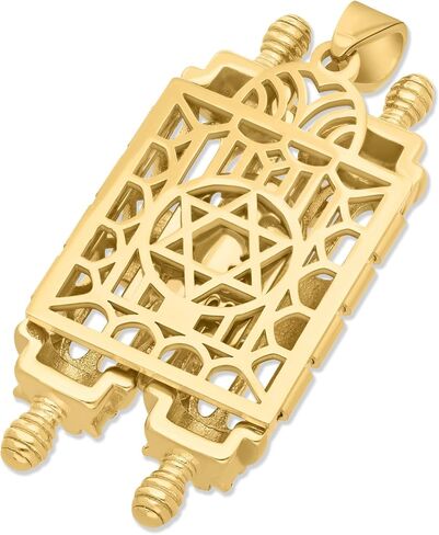 Gold-Filled 18K Torah Scroll Book Pentateuch Opening Pendant, Sefer Torah With Zircons & Magen David/Menorah Gift From Jerusalem in Kuwait