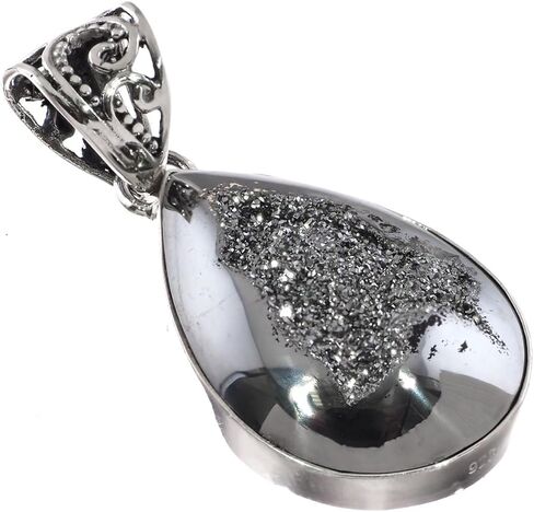 FifiRose Pear Silver Mist Titanium Agate Druzy 925 Sterling Silver Pendant, 1 9/16" p86710 in Kuwait
