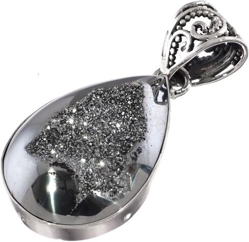 FifiRose Pear Silver Mist Titanium Agate Druzy 925 Sterling Silver Pendant, 1 9/16" p86710 in Kuwait