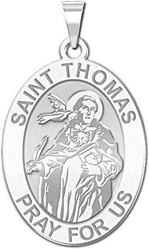 PicturesOnGold.com Saint Thomas Aquinas - Oval Religious Medal - 3/4 Inch X 1 Inch in Sterling Silver in Kuwait