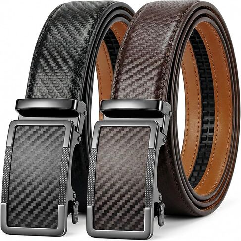 Ratchet Belts for Men - 2 Pack Leather Belts for Men, Easy to Slide, Adjustable, Gift for Him, Dress&Casual (1 3/8") in Kuwait