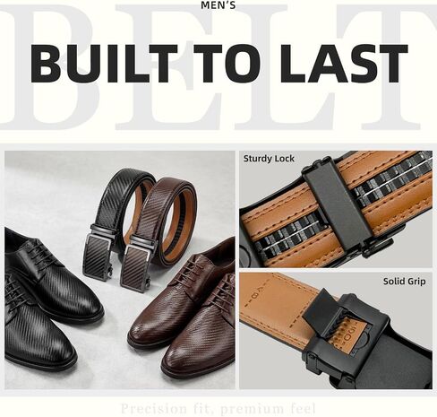 Ratchet Belts for Men - 2 Pack Leather Belts for Men, Easy to Slide, Adjustable, Gift for Him, Dress&Casual (1 3/8") in Kuwait