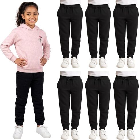 Yacht & Smith 6 Pack of Girls Jogger Bulk Sweatpants, Comfy Lounge Joggers for Kids in Kuwait