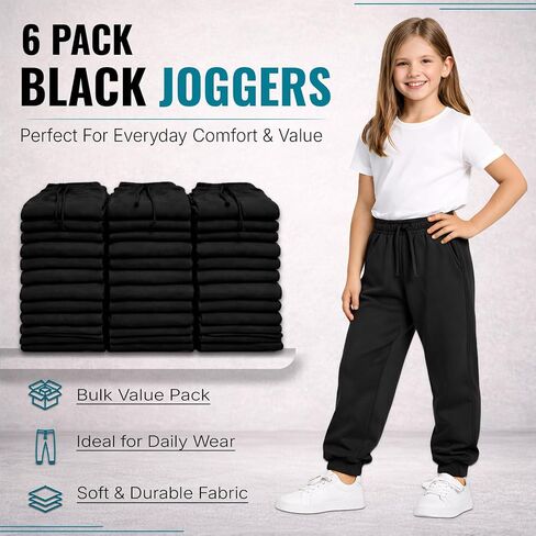 Yacht & Smith 6 Pack of Girls Jogger Bulk Sweatpants, Comfy Lounge Joggers for Kids in Kuwait