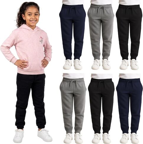 Yacht & Smith 6 Pack of Girls Jogger Bulk Sweatpants, Comfy Lounge Joggers for Kids in Kuwait