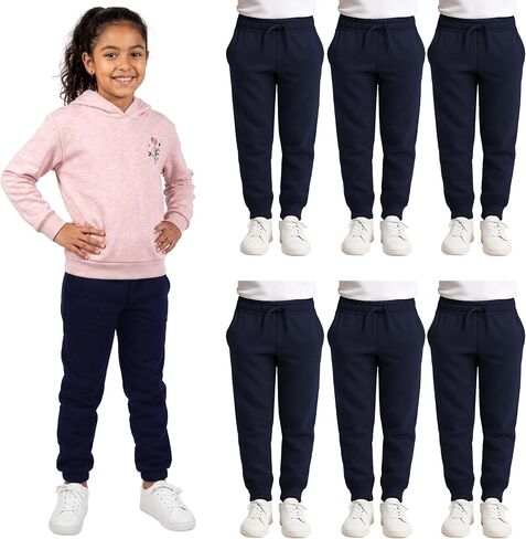 Yacht & Smith 6 Pack of Girls Jogger Bulk Sweatpants, Comfy Lounge Joggers for Kids in Kuwait