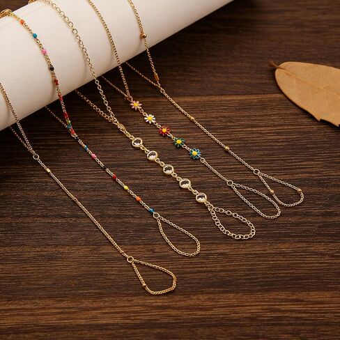 BROCC 6PCS Gold Hand Chain Bracelets for Women Stackable Bracelet with Ring | 14K Gold Plated, Adjustable Link Bracelets, Daily Party, Trendy Boho Jewelry Set in Saudi Arabia