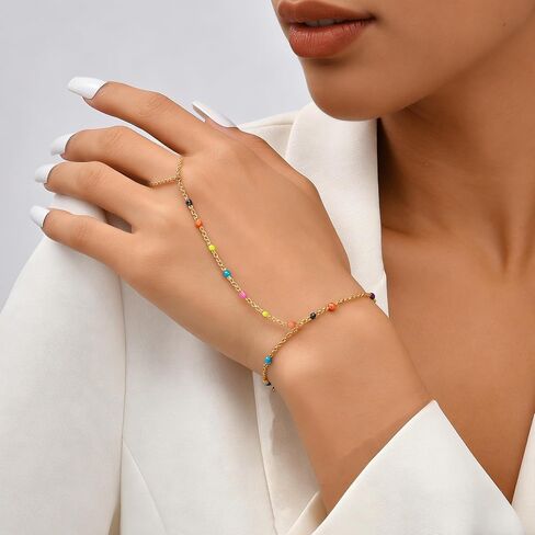 BROCC 6PCS Gold Hand Chain Bracelets for Women Stackable Bracelet with Ring | 14K Gold Plated, Adjustable Link Bracelets, Daily Party, Trendy Boho Jewelry Set in Saudi Arabia