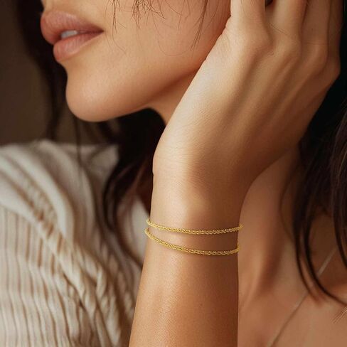 Naiswan 14K Gold Bracelets for Women Gold Double Layer Bracelet for Women Chain Bracelets for Womens Double-Layer Starlight Style Adjustable Bracelet for Womens 17/19/21cm in Saudi Arabia