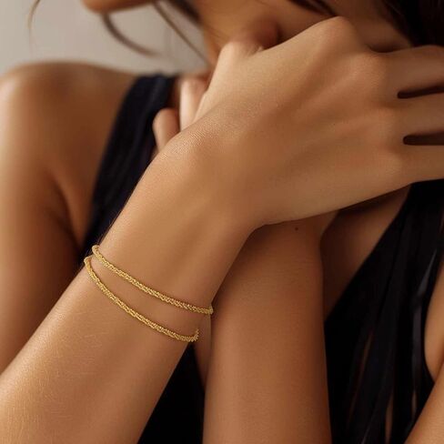 Naiswan 14K Gold Bracelets for Women Gold Double Layer Bracelet for Women Chain Bracelets for Womens Double-Layer Starlight Style Adjustable Bracelet for Womens 17/19/21cm in Saudi Arabia