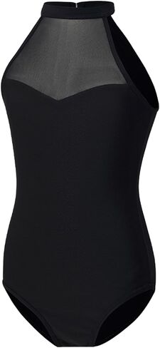 Girls Black Mesh Splice Ballet Leotard Kids Halter Neck Hollow Back Dance Leotards in Saudi Arabia