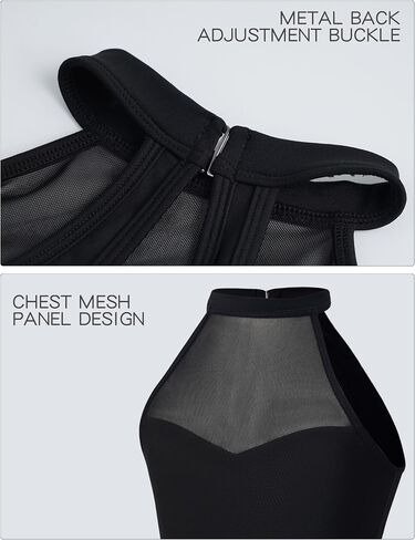 Girls Black Mesh Splice Ballet Leotard Kids Halter Neck Hollow Back Dance Leotards in Saudi Arabia