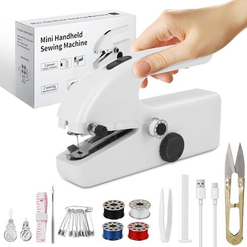 Handheld Sewing Machine Cordless – Portable Mini Handheld Sewer, Pocket Sewing Machine for Quick Repairs, Handy Stitch, Travel Stitch Sew Quick, Home & DIY Fabric (White-black) in Saudi Arabia