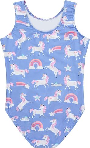 Destira Wish Upon a Unicorn Tank Gymnastics Leotard for Girls – Blue Rainbow Unicorn Athletic Dance Leo, Matching Scrunchie in Saudi Arabia