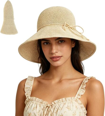 Elegant Wide Brim Straw Hat for Women Handwoven Foldable Sun Hat for Beach, Summer Vacation, Garden Party and Travel in Saudi Arabia