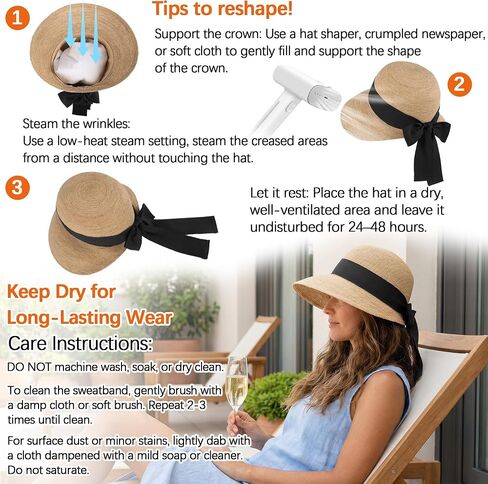 Ababalaya Luxury Raffia Sun Hat for Women with Long Wide Ribbon Band Elegant Wide Brim Straw Hat UPF 50+ Wedding & Beach Hat in Saudi Arabia