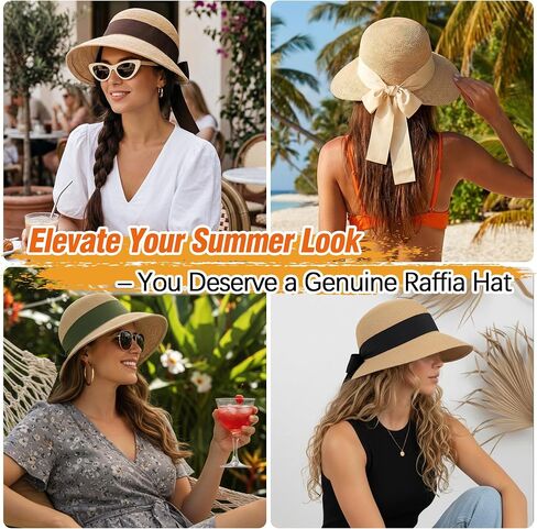 Ababalaya Luxury Raffia Sun Hat for Women with Long Wide Ribbon Band Elegant Wide Brim Straw Hat UPF 50+ Wedding & Beach Hat in Saudi Arabia