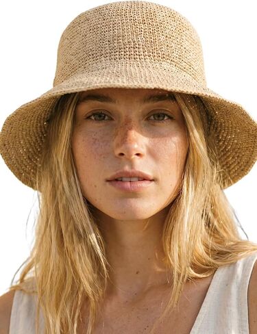 Raffia Straw Bucket Hat for Women Summer Beach Hats Handwoven Natural Raffia Bucket Hat Foldable Travel Cap in Saudi Arabia