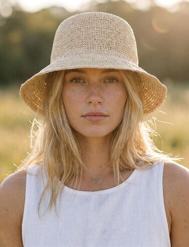 Raffia Straw Bucket Hat for Women Summer Beach Hats Handwoven Natural Raffia Bucket Hat Foldable Travel Cap in Saudi Arabia