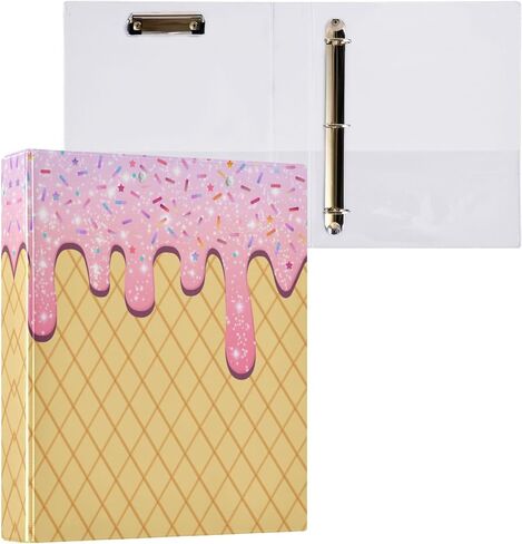 Coffee Ice Cream Round Ring Binders 1.5 Inch Chocolate Cone Candy 3 Ring Clipboard Binder for Office School Work Supplies File Folder Document 200 Sheet Capacity Easy Open in Kuwait