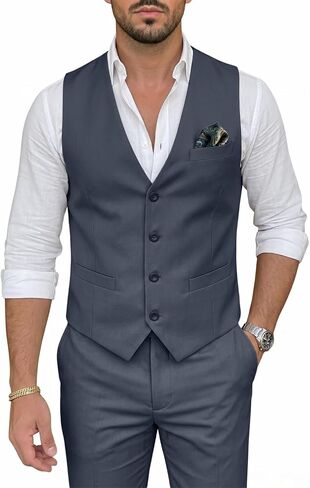 Men's 2 Piece Suit Slim Fit V-Neck Vest Adjustable Pants Elegant Tuxedo Set for Work Wedding Party in Saudi Arabia