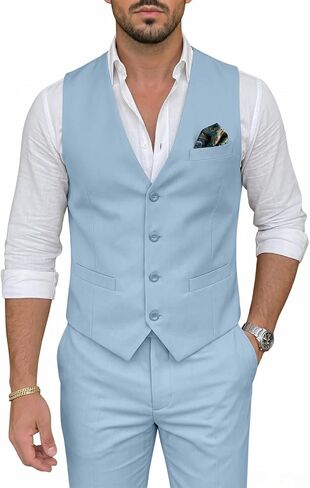 Men's 2 Piece Suit Slim Fit V-Neck Vest Adjustable Pants Elegant Tuxedo Set for Work Wedding Party in Saudi Arabia