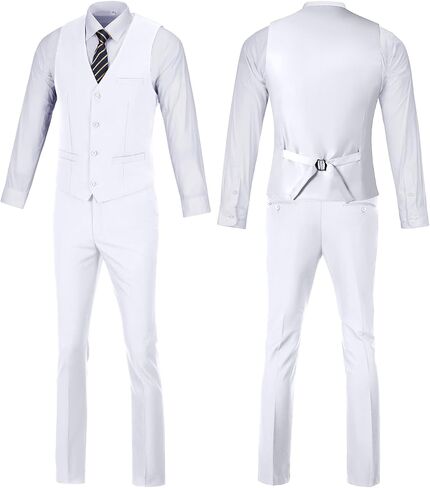 Men's 2 Piece Suit Slim Fit V-Neck Vest Adjustable Pants Elegant Tuxedo Set for Work Wedding Party in Saudi Arabia