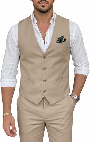 Men's 2 Piece Suit Slim Fit V-Neck Vest Adjustable Pants Elegant Tuxedo Set for Work Wedding Party in Saudi Arabia