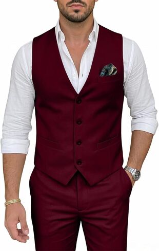 Men's 2 Piece Suit Slim Fit V-Neck Vest Adjustable Pants Elegant Tuxedo Set for Work Wedding Party in Saudi Arabia