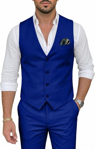 Men's 2 Piece Suit Slim Fit V-Neck Vest Adjustable Pants Elegant Tuxedo Set for Work Wedding Party in Saudi Arabia