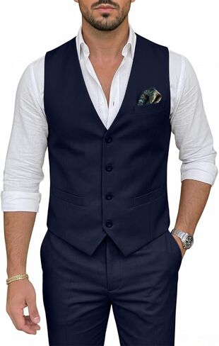 Men's 2 Piece Suit Slim Fit V-Neck Vest Adjustable Pants Elegant Tuxedo Set for Work Wedding Party in Saudi Arabia