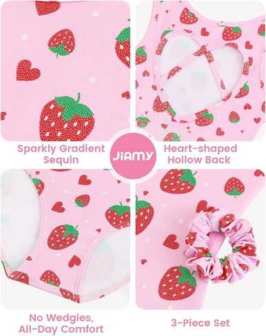 JiAmy 3pcs Girls Gymnastics Leotards with Shorts, Biketard Outfit with Heart Cutout Back,Tumbling Activewear for Ballet 3-12Y in Kuwait