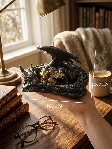 Stylor Black Dragon Statue Decor - Black & Golden Dragon Duo Figurine Bookshelf Decor, Hand-Painted Fantasy Gift for Bookish Book Lovers, Resin Mythical Sculpture Aesthetic Room Decoration in Saudi Arabia