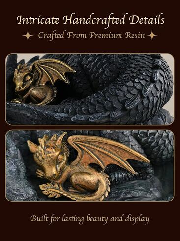 Stylor Black Dragon Statue Decor - Black & Golden Dragon Duo Figurine Bookshelf Decor, Hand-Painted Fantasy Gift for Bookish Book Lovers, Resin Mythical Sculpture Aesthetic Room Decoration in Saudi Arabia