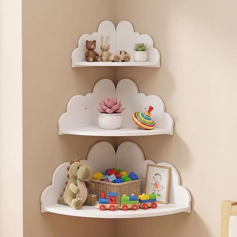 Novabright 3 Pack Cloud Floating Corner Shelves, 9/10/12 Inch Wall Mounted Corner Shelves for Room & Nursery Decor, Cute Cloud Display Shelf for Storage, Plants, Books & Small Decor in Kuwait