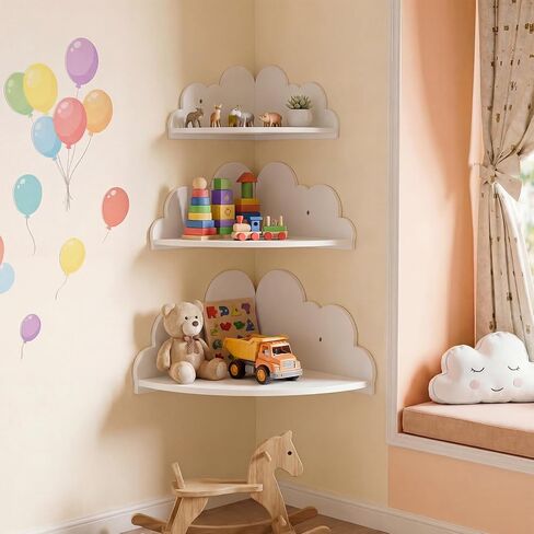 Novabright 3 Pack Cloud Floating Corner Shelves, 9/10/12 Inch Wall Mounted Corner Shelves for Room & Nursery Decor, Cute Cloud Display Shelf for Storage, Plants, Books & Small Decor in Kuwait