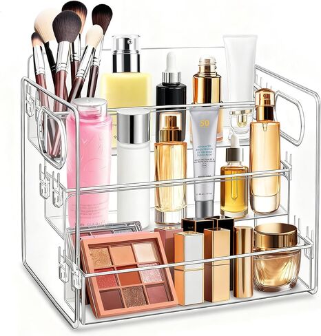 3-Tier Bathroom Counter Organizer – Storage Shelf for Makeup, Perfume & Skincare, Makeup Perfume Tray Skincare Organizer Fits Bathroom, Dresser, Kitchen (Clear) in Saudi Arabia