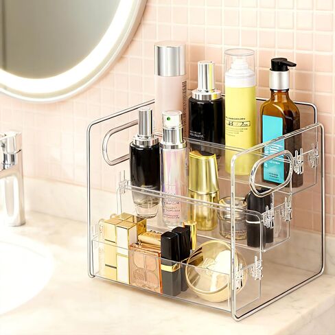 3-Tier Bathroom Counter Organizer – Storage Shelf for Makeup, Perfume & Skincare, Makeup Perfume Tray Skincare Organizer Fits Bathroom, Dresser, Kitchen (Clear) in Saudi Arabia
