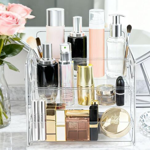 3-Tier Bathroom Counter Organizer – Storage Shelf for Makeup, Perfume & Skincare, Makeup Perfume Tray Skincare Organizer Fits Bathroom, Dresser, Kitchen (Clear) in Saudi Arabia