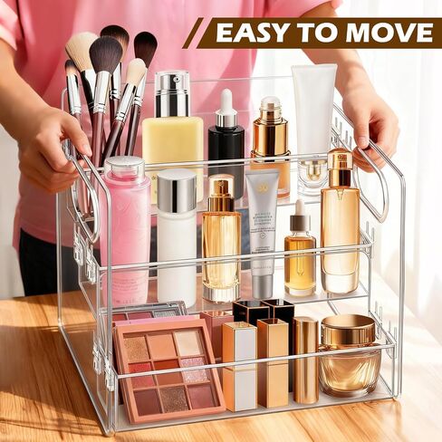 3-Tier Bathroom Counter Organizer – Storage Shelf for Makeup, Perfume & Skincare, Makeup Perfume Tray Skincare Organizer Fits Bathroom, Dresser, Kitchen (Clear) in Saudi Arabia
