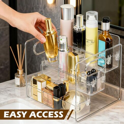 3-Tier Bathroom Counter Organizer – Storage Shelf for Makeup, Perfume & Skincare, Makeup Perfume Tray Skincare Organizer Fits Bathroom, Dresser, Kitchen (Clear) in Saudi Arabia